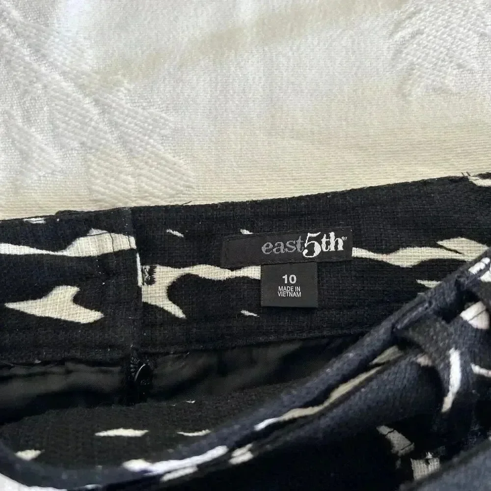 Black & White Cotton Knee Length Straight Skirt Lined Pockets East 5th Size10